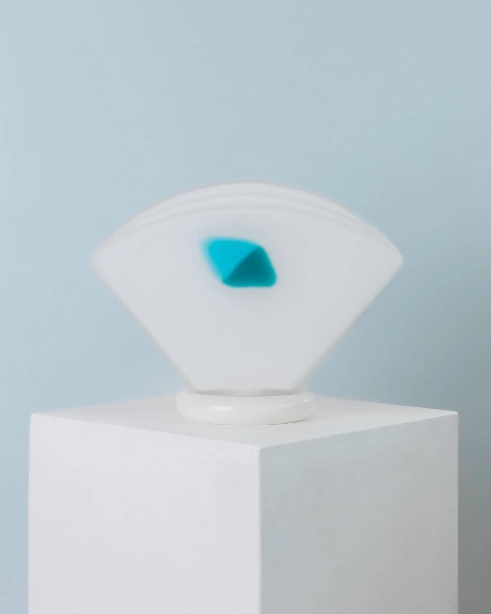 Murano glass table lamp - shell silhouette, frosted glass with blue detail - postmodern Memphis style, 1980s Italy - bedside lamp, gift idea