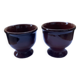 Set of 2 glazed terracotta footed bowls.