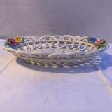 Old Oval Plate Cut-Out Ceramic Flower Relief Decor Italy Wine