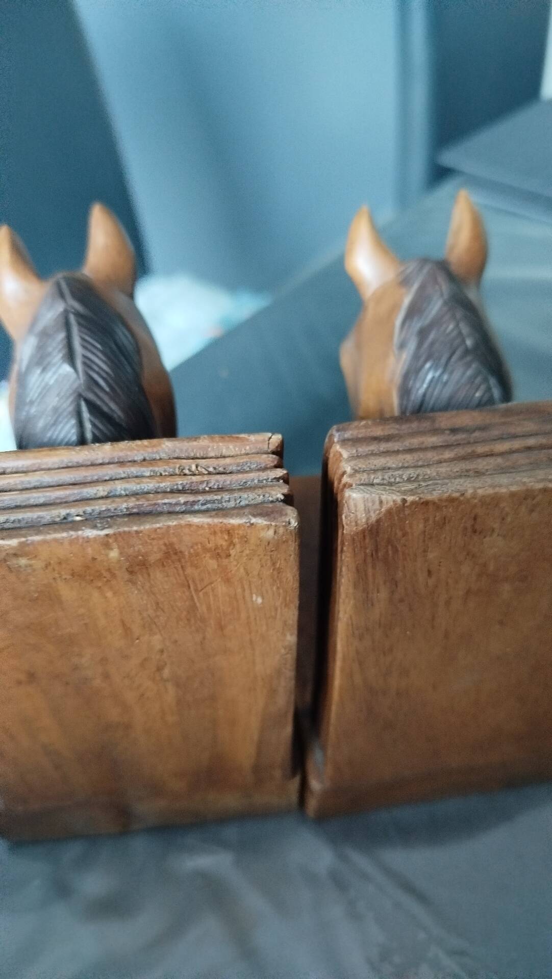 Wooden horse bookends