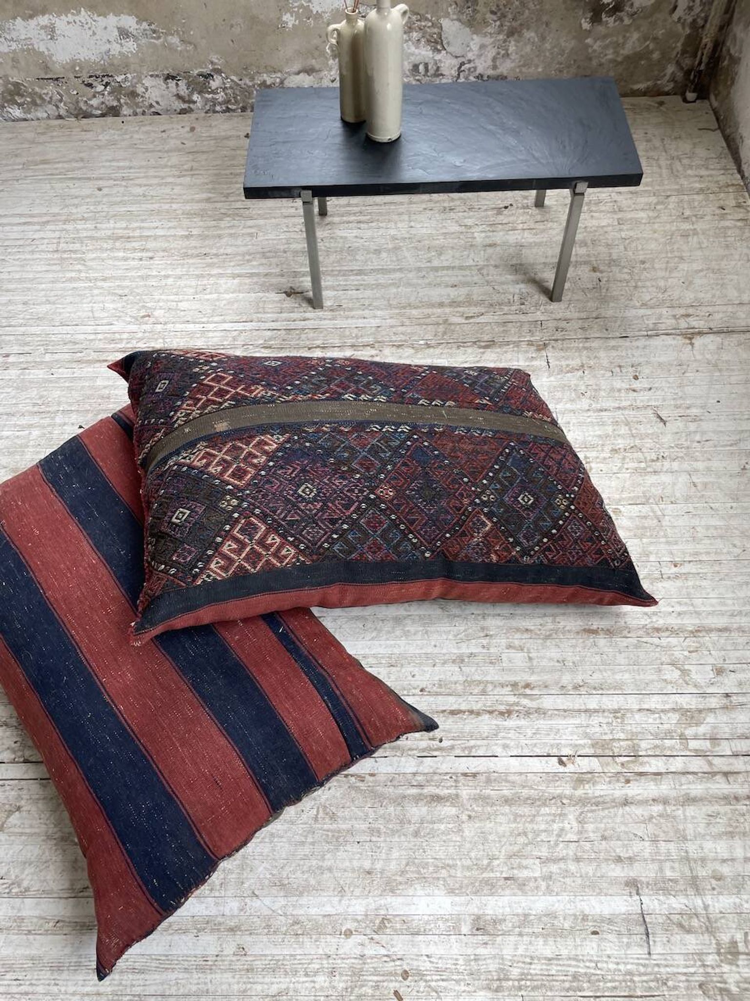 Pair of vintage XXL Kilim cushions