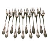 12 silver-plated oyster forks SFAM 1900 flowers