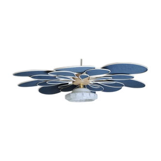 Flower suspension in linen, rattan and vintage old globe