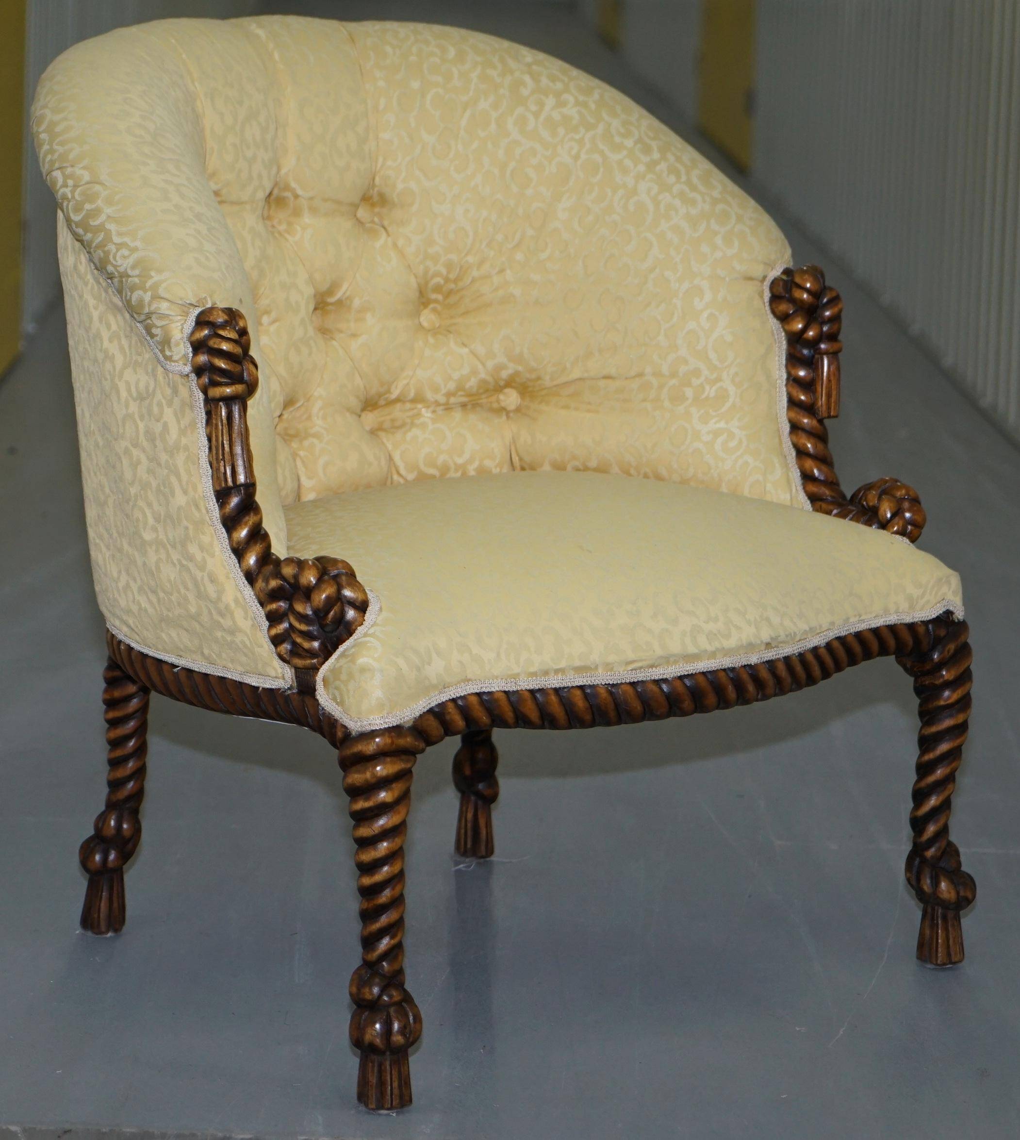 Ensemble sièges style Napoléon III en Rope Twist: fauteuil & canapé Chesterfield