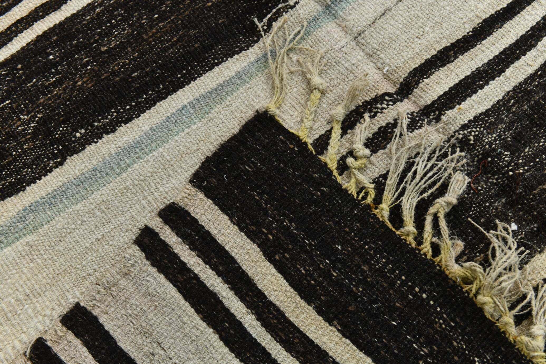5x9 Cream & Brown Striped Handmade Vintage Kilim Rug, 147x264Cm