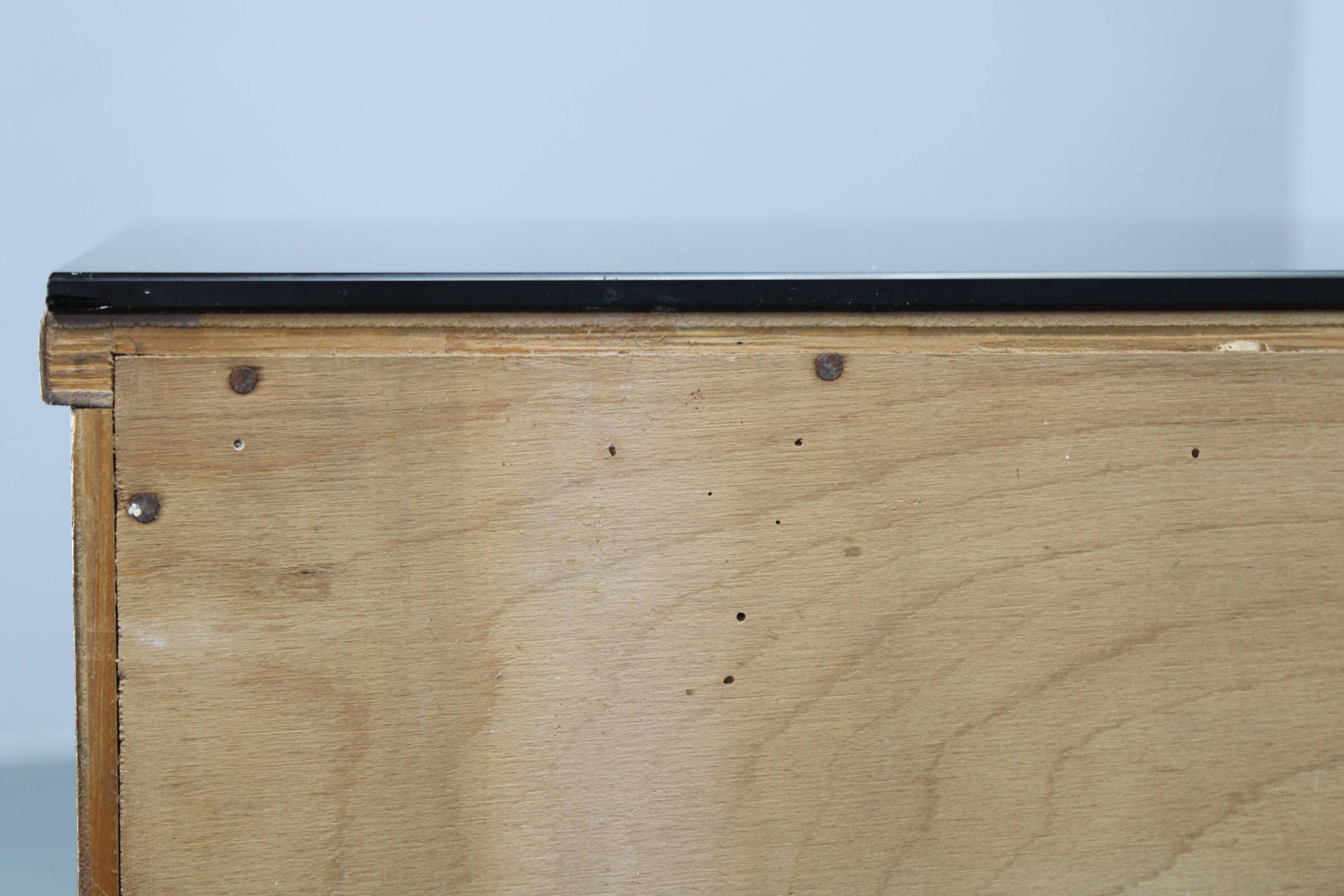 Art Deco walnut nightstand with black opaxite glass, Czechoslovakia 1930s