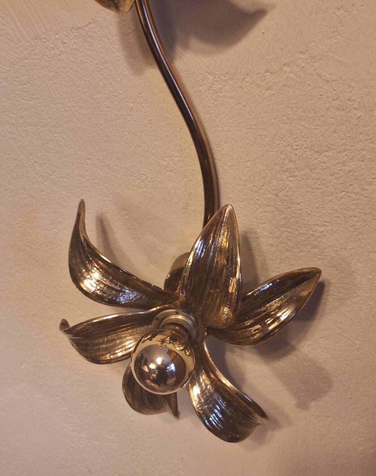 Brass organically shaped double wall or ceiling lights, 1970s
