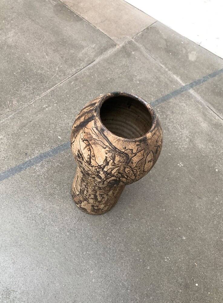Brutalist Mid-Century Vase in German Ceramic by Gerhard Liebenthron, 1977