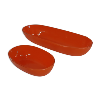 2 ravines empty cups pocket in vintage orange glass