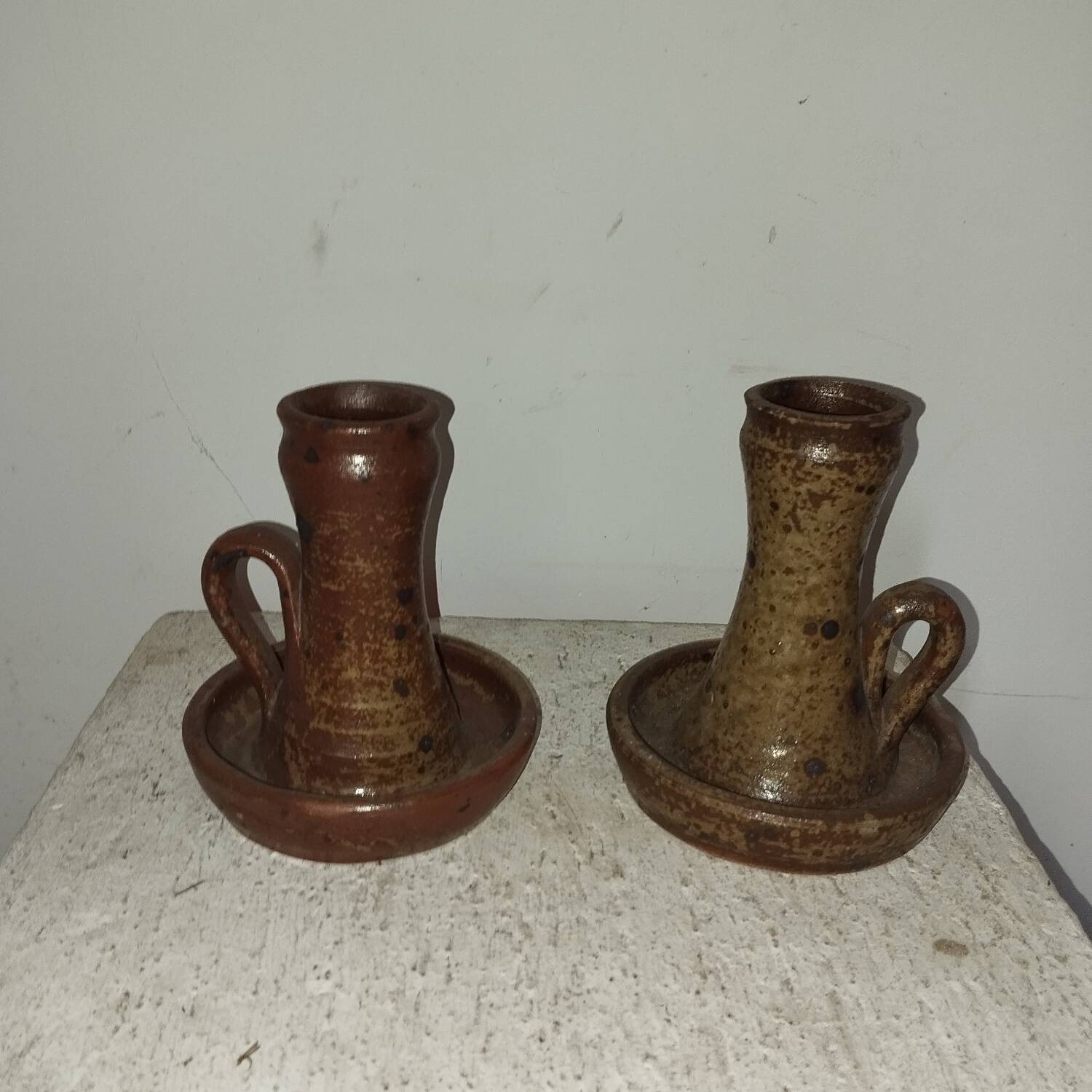 Pair of pyrite stoneware candlesticks from the 50s