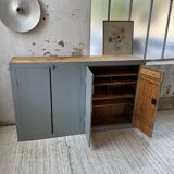 Factory blue patinated workshop furniture