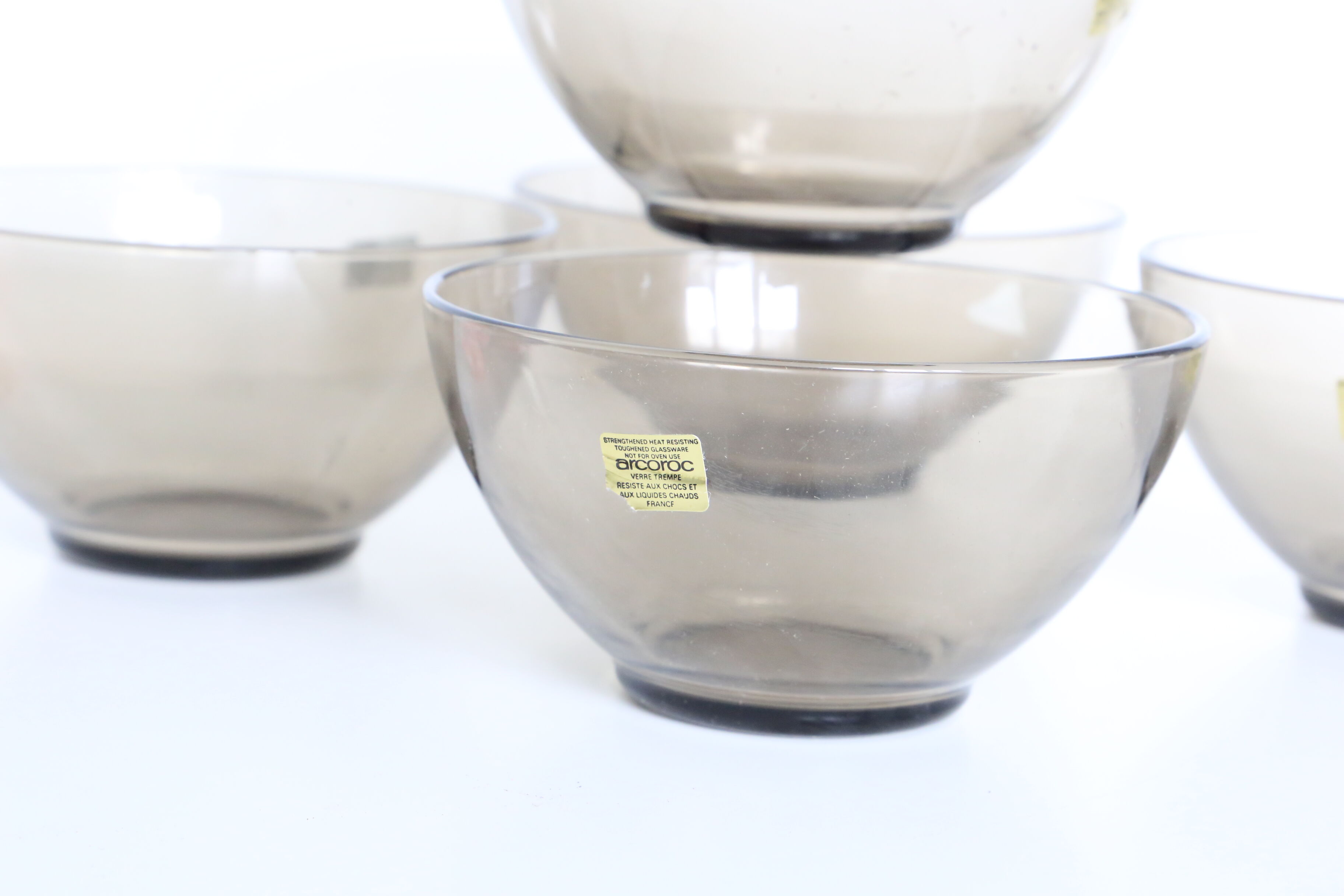 Set of 5 bowls arcopal in grey smoked glass