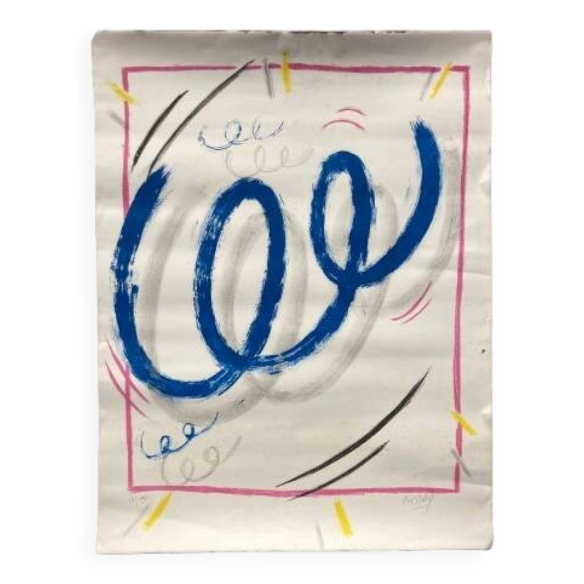 Technique mixte abstraite sur papier, signée Berry