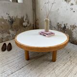 Round coffee table white ceramic and wood