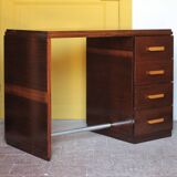 Vintage desk, wooden Art Deco desk from the 1930s, desk with drawers.