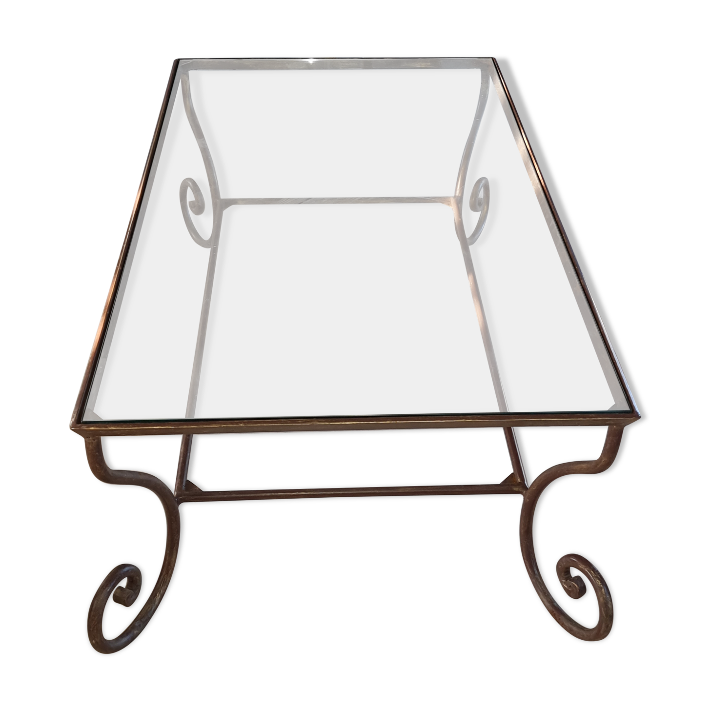 Bronze base coffee table, glass top