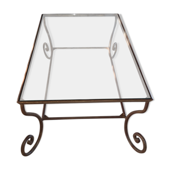 Bronze base coffee table, glass top