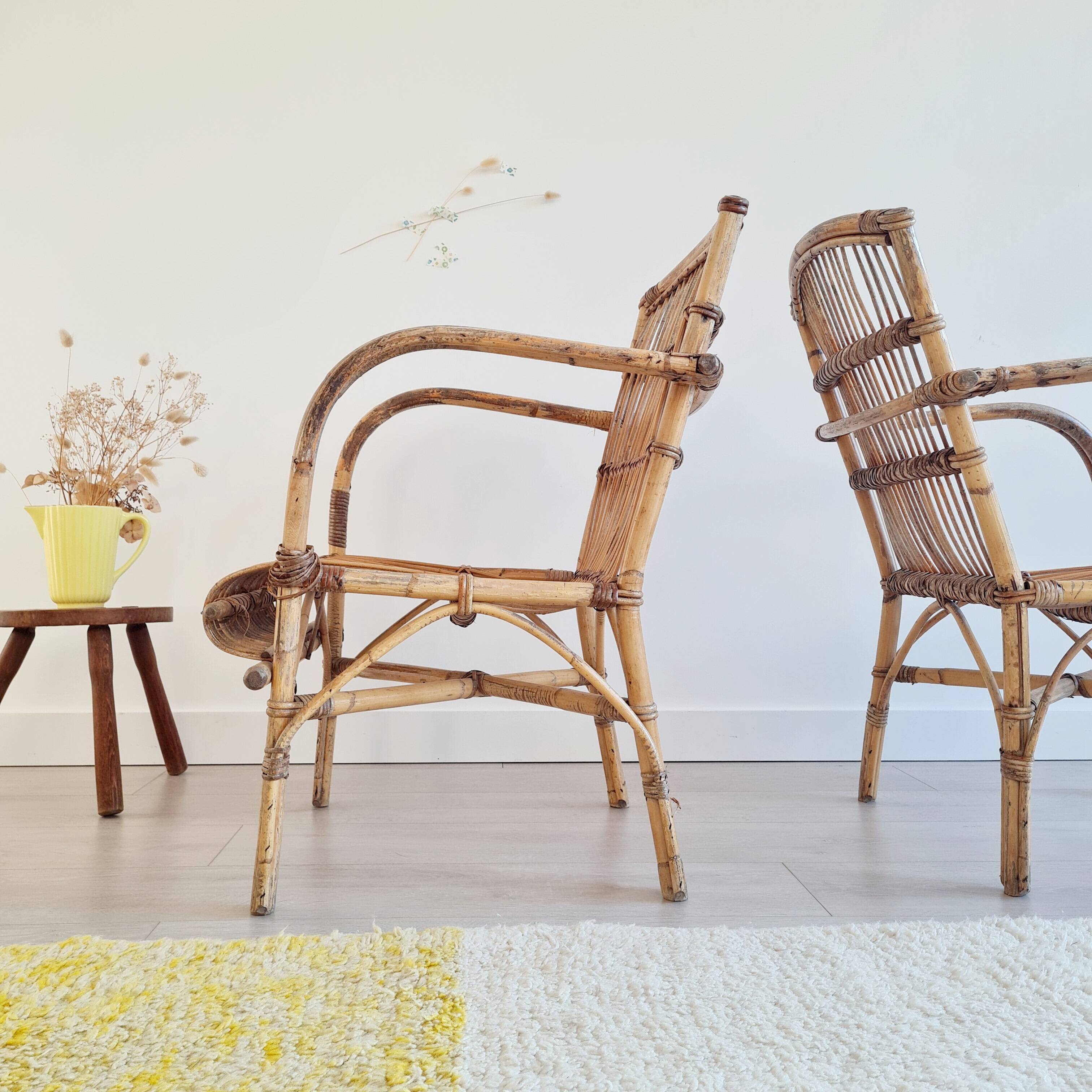 Paire de fauteuils anciens en rotin