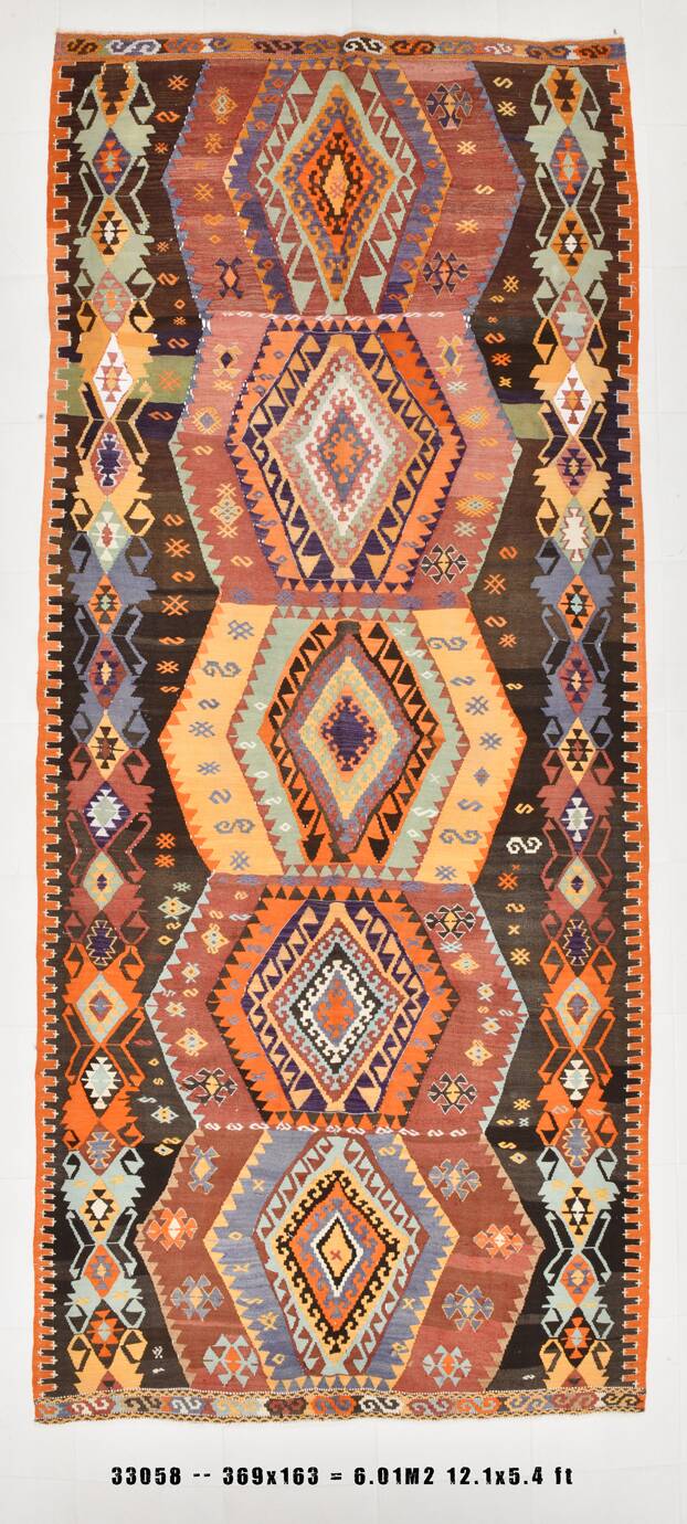 Red & Green Wide Turkish Runner Rug, 163x169cm