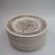 Set of 12 white plates - Brown floral patterns, vintage prairie charm