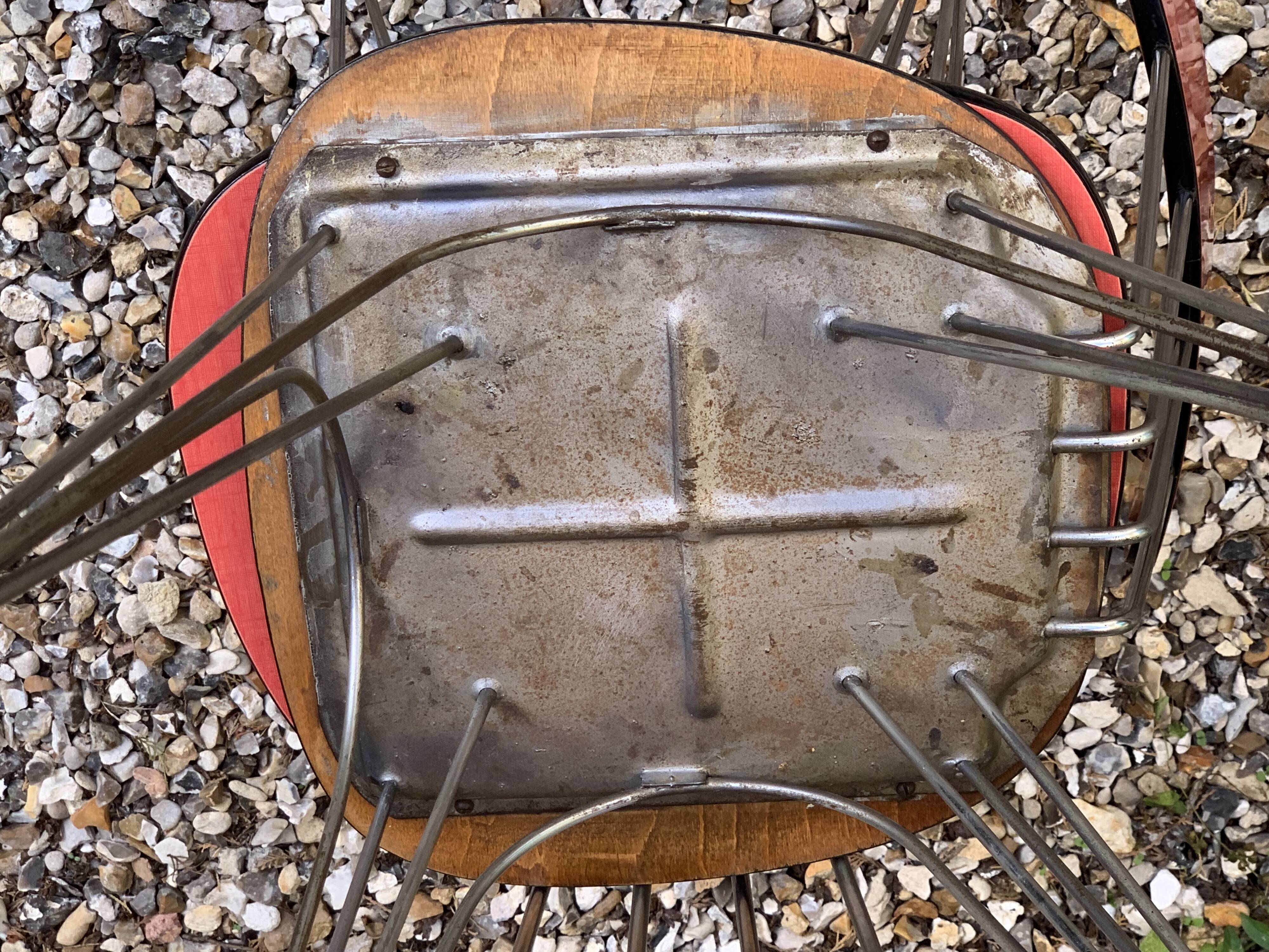 4 red Formica chairs with Eiffel legs, 1950s