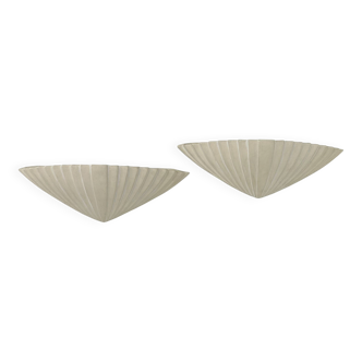 Vintage shell wall light, matte beige plaster, France, 1970.