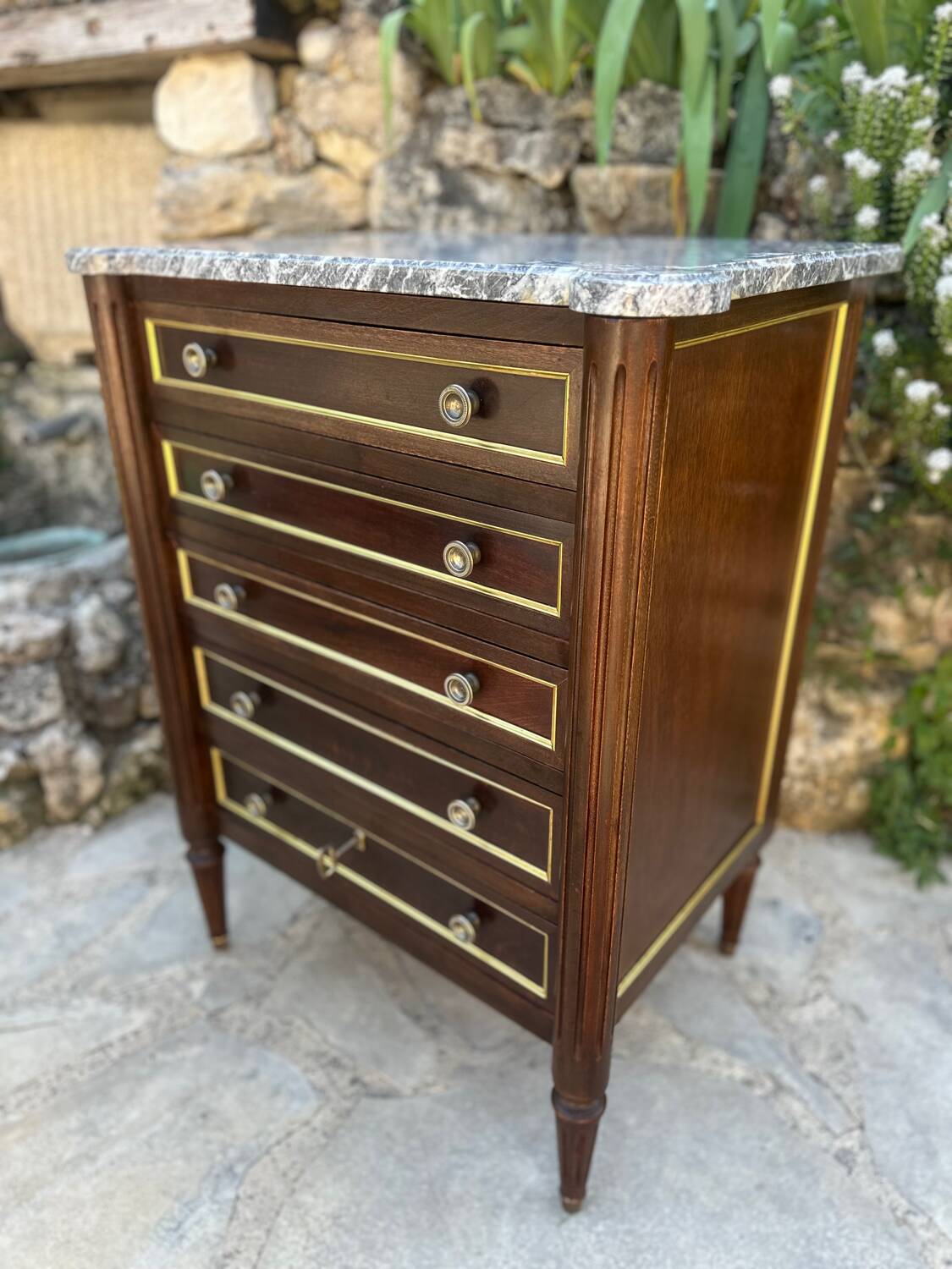 Small Chest of Drawers or Mahogany Sideboard in Louis XVI Style, 19th Century