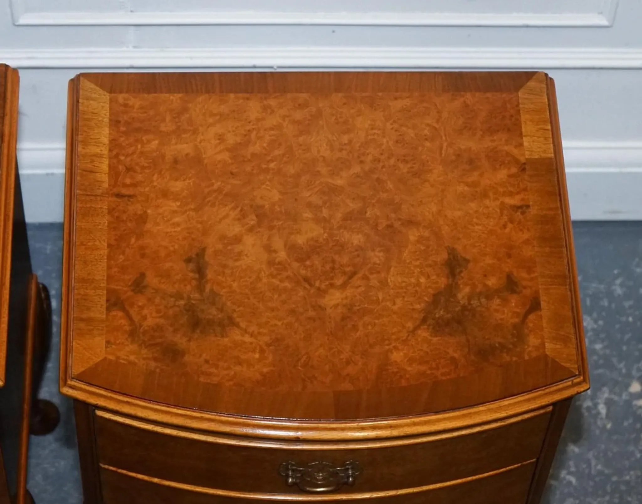 Art Deco Walnut Burl Bedside Tables, Set of 2
