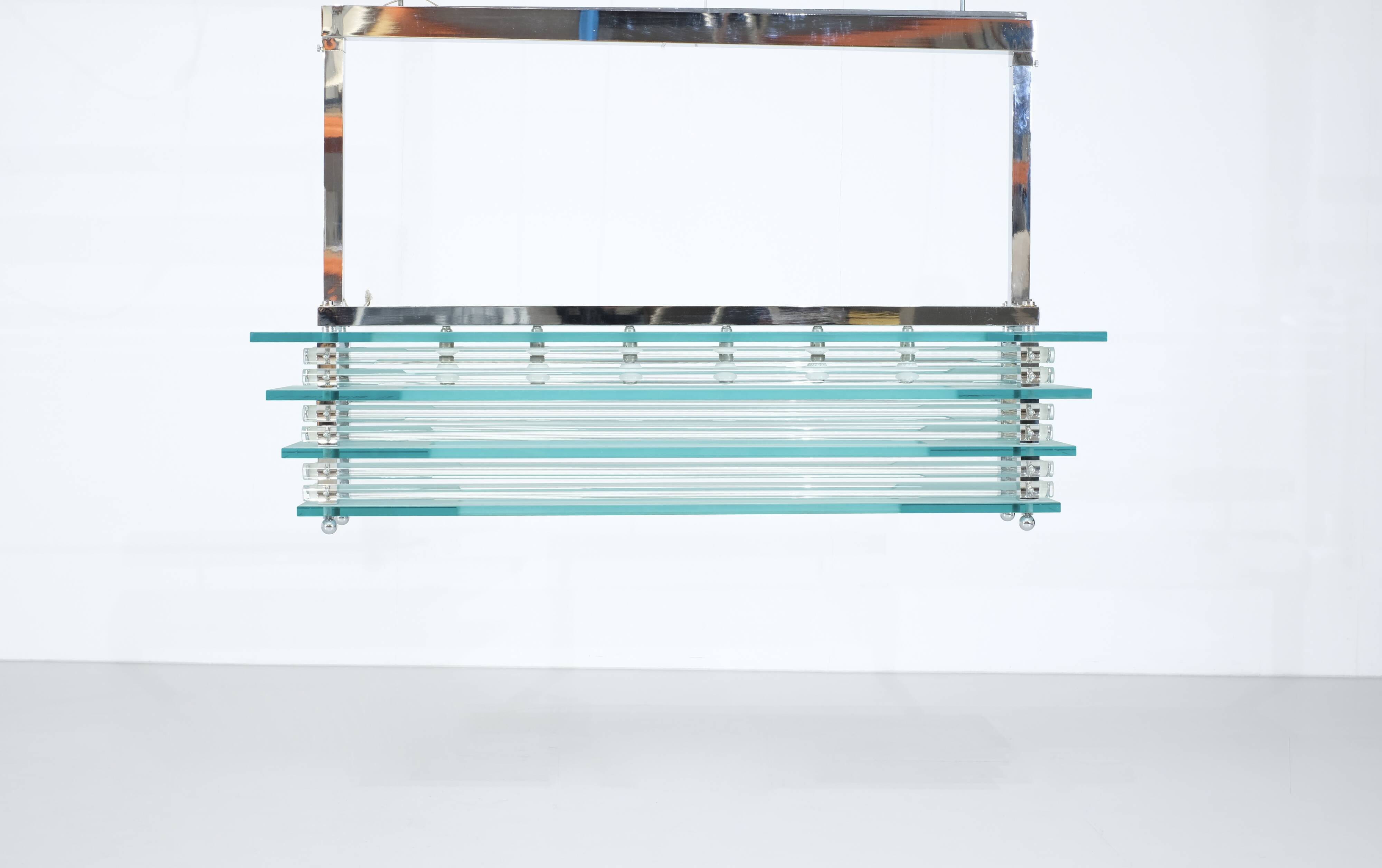 Large suspended chandelier, glass ceiling light, Italy 1970s.