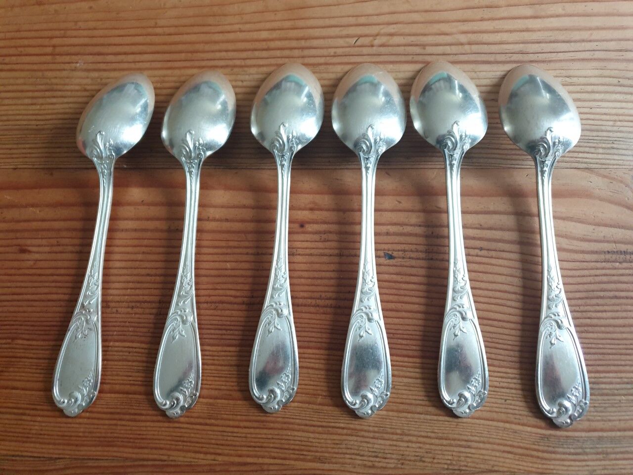 Old silver metal spoons