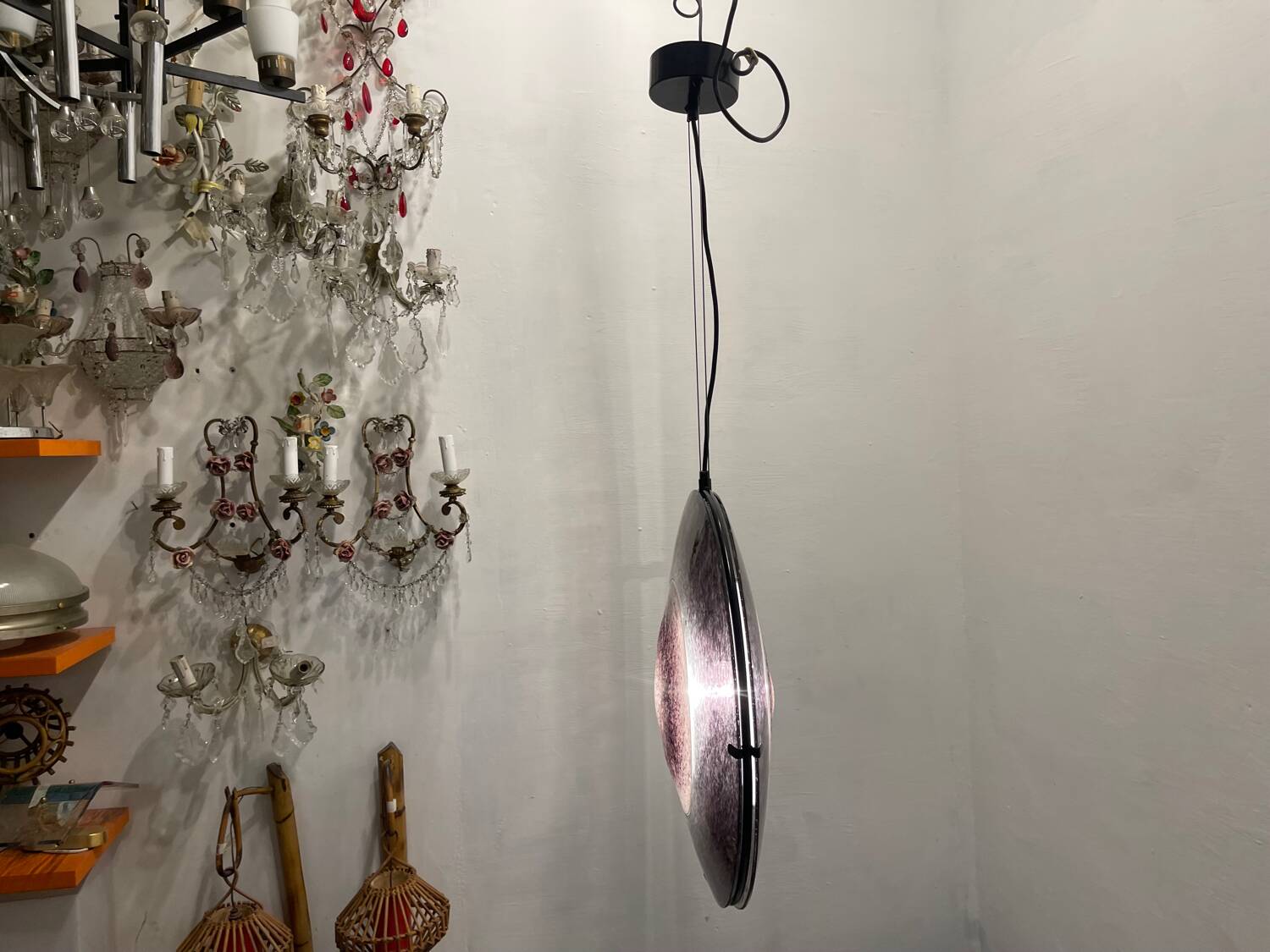 Set of 2 Vintage Mila Schön Murano Glass Pendant Lights, Italy, 1980s