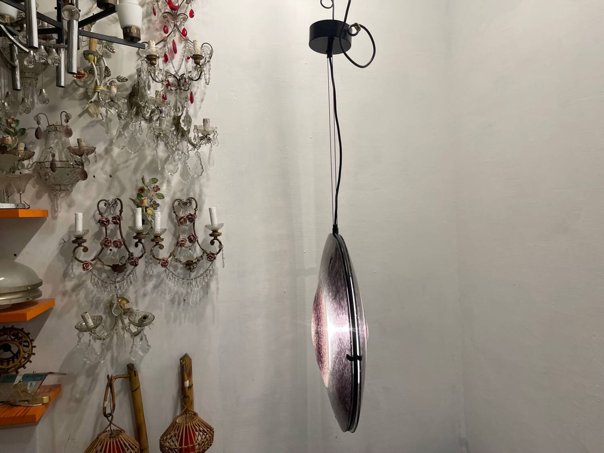 Set of 2 Vintage Mila Schön Murano Glass Pendant Lights, Italy, 1980s
