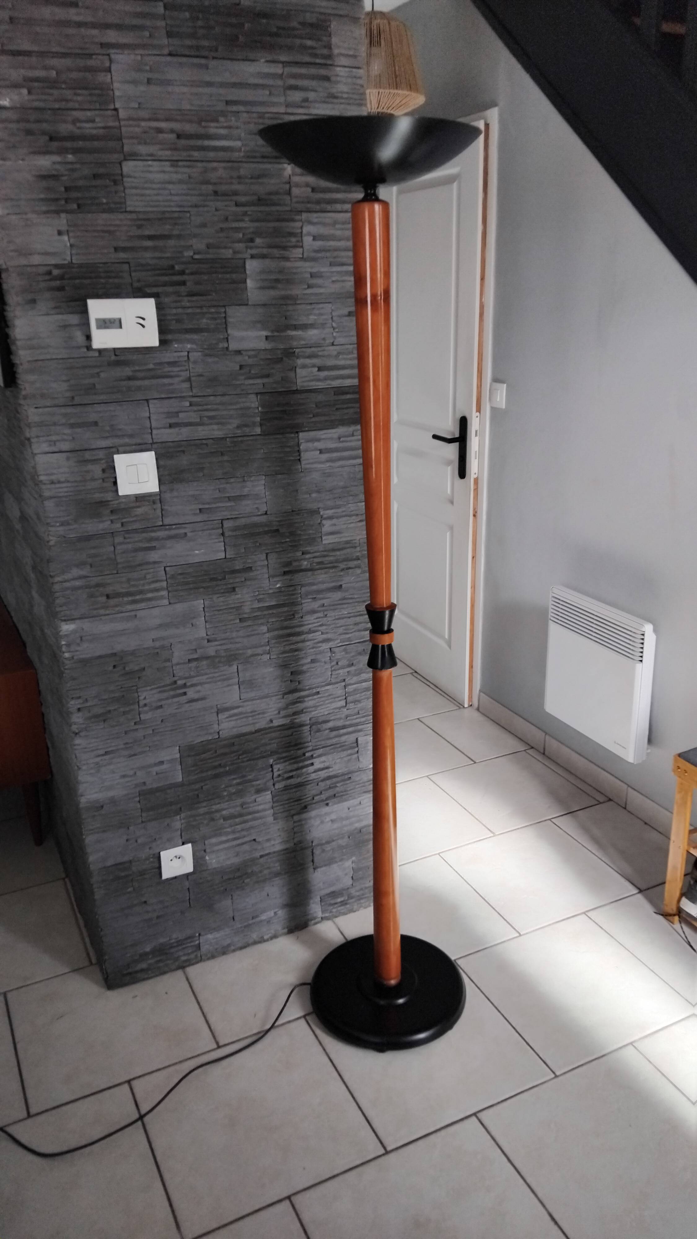 Vintage wooden metal floor lamp from the 80s.