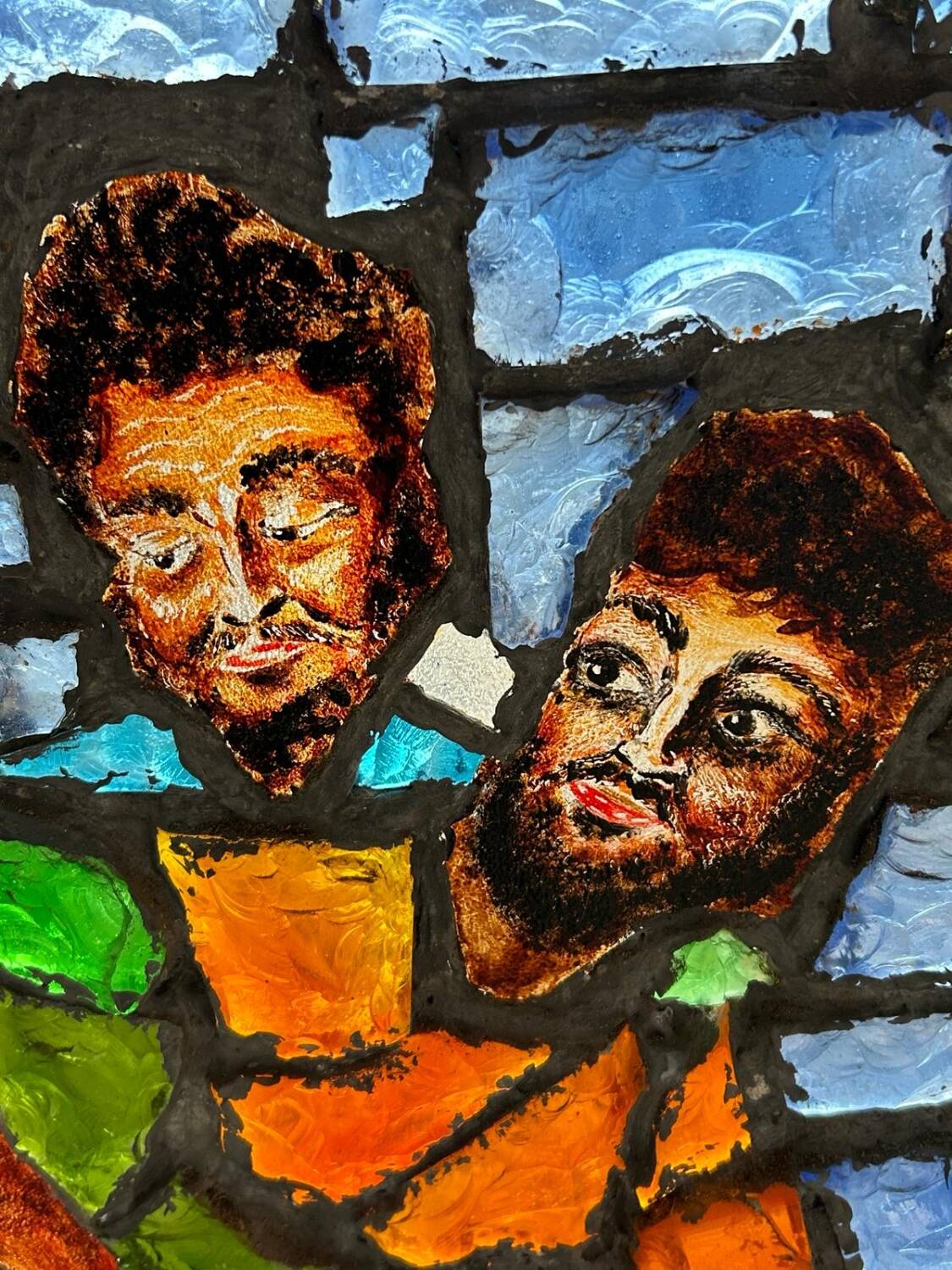 Large stained glass window the last supper circa 1960 - raw glass blocks - h 119 x l 161 cm