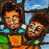 Large stained glass window the last supper circa 1960 - raw glass blocks - h 119 x l 161 cm