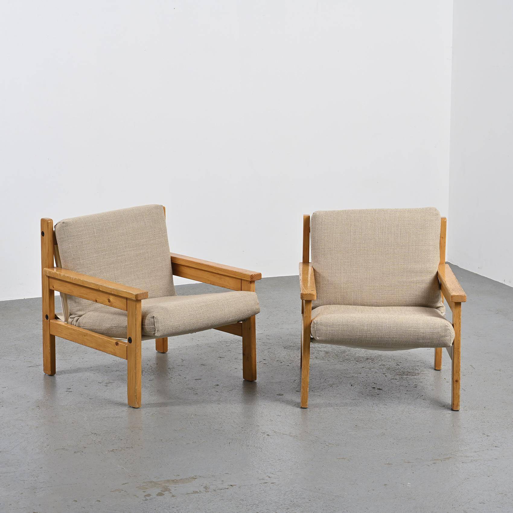 Pair of Scandinavian pine armchairs, circa 1970