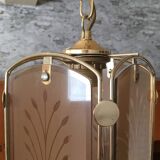 Art Deco pendant light in brass and chiseled polished glass