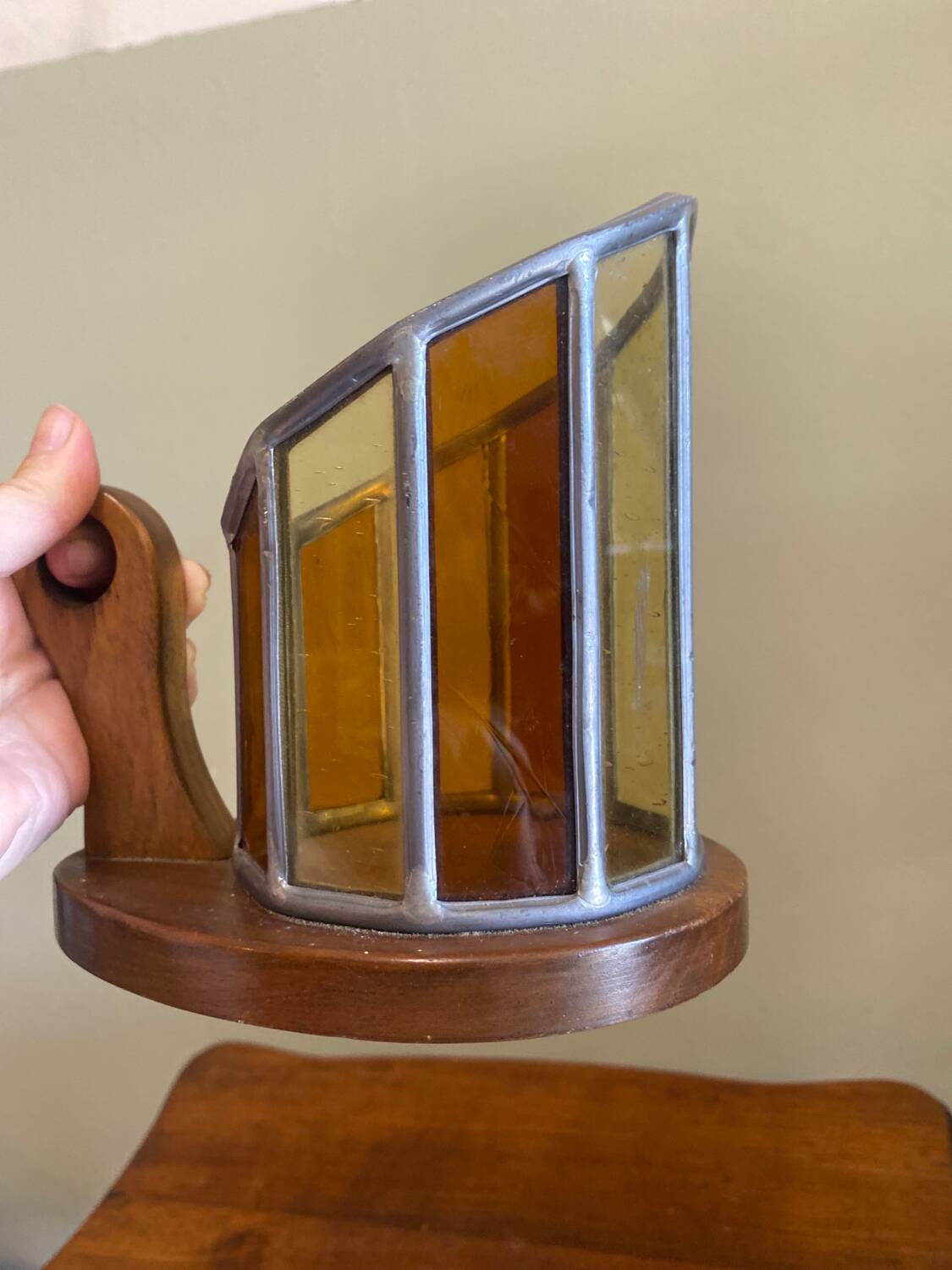 Wooden and stained glass candle holder