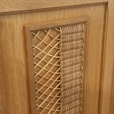 Vintage 70s rattan, wicker, and oak wardrobe