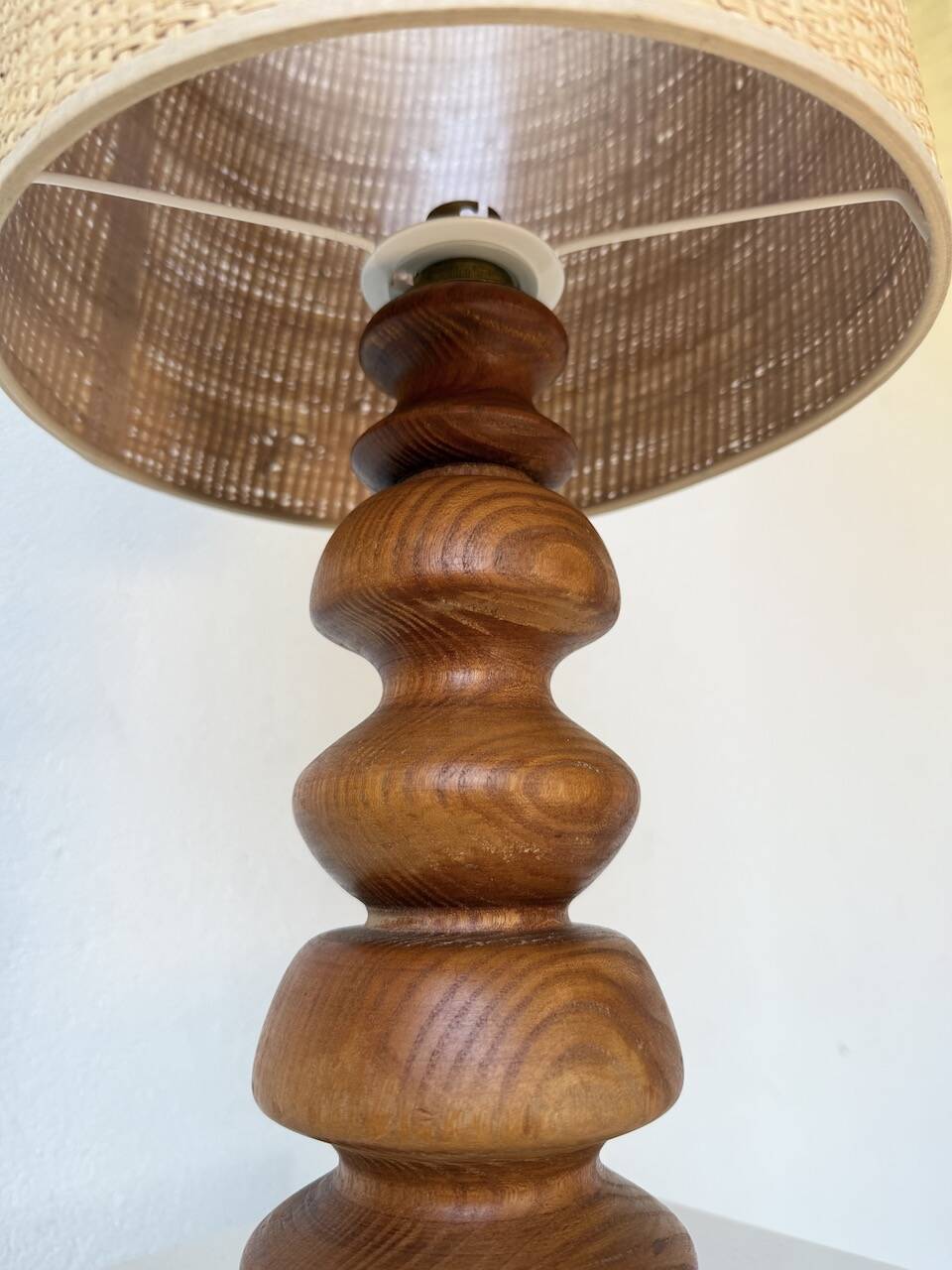 1950s turned oak wood table lamp
