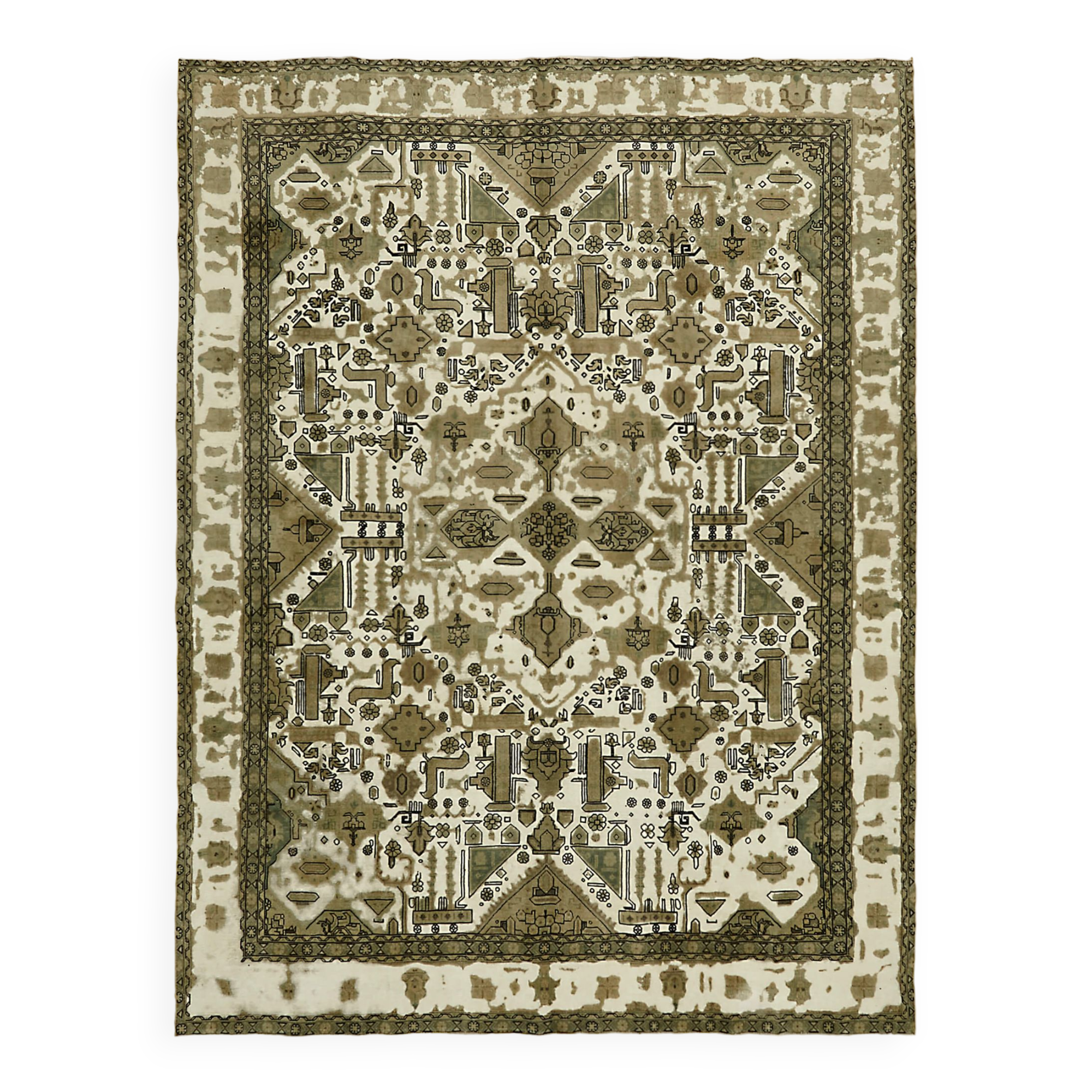 Hand-Knotted Anatolian One of a Kind 1970s 280 cm x 365 cm Beige Wool Carpet