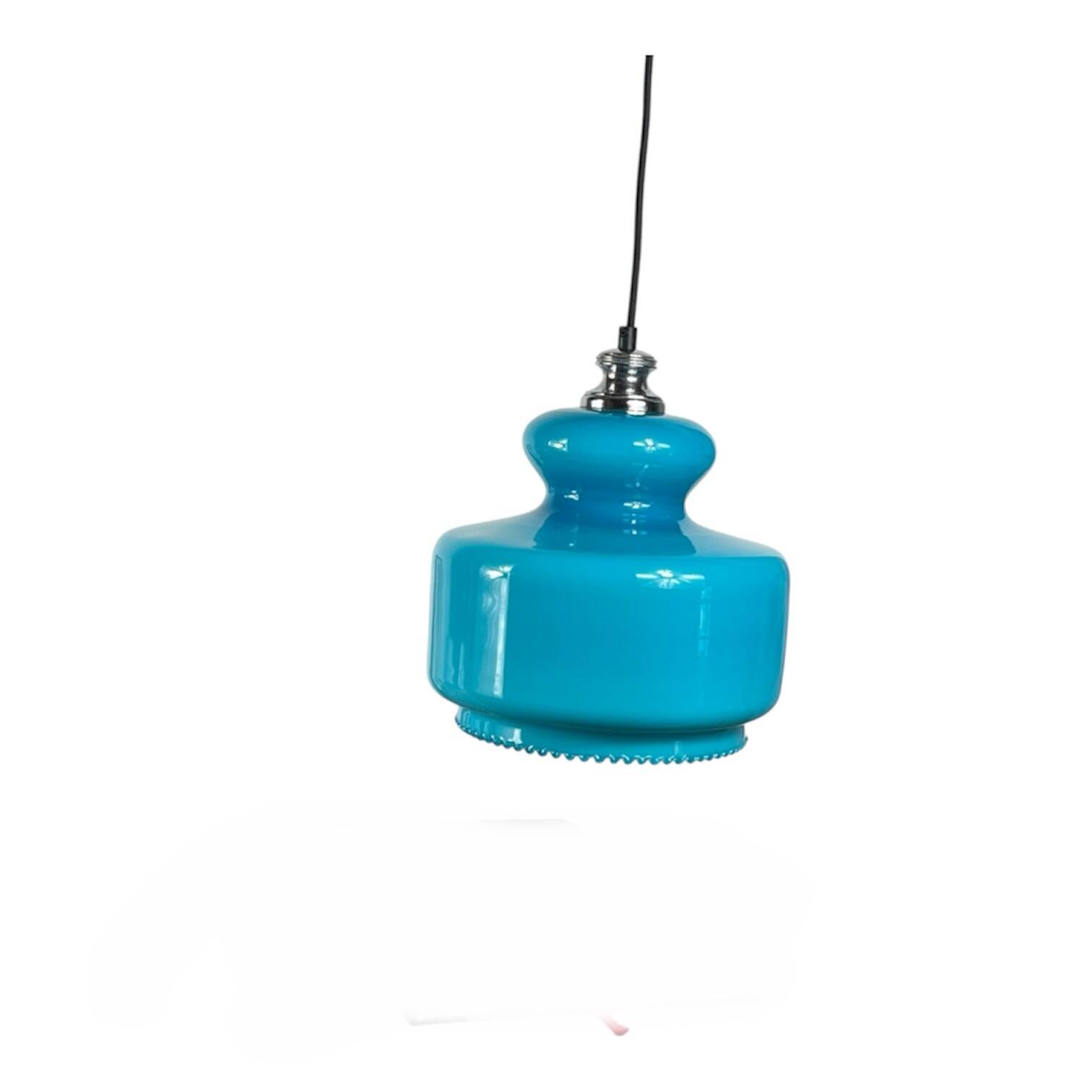 Suspension lustre globe in blue opaline glass from the 1970s.