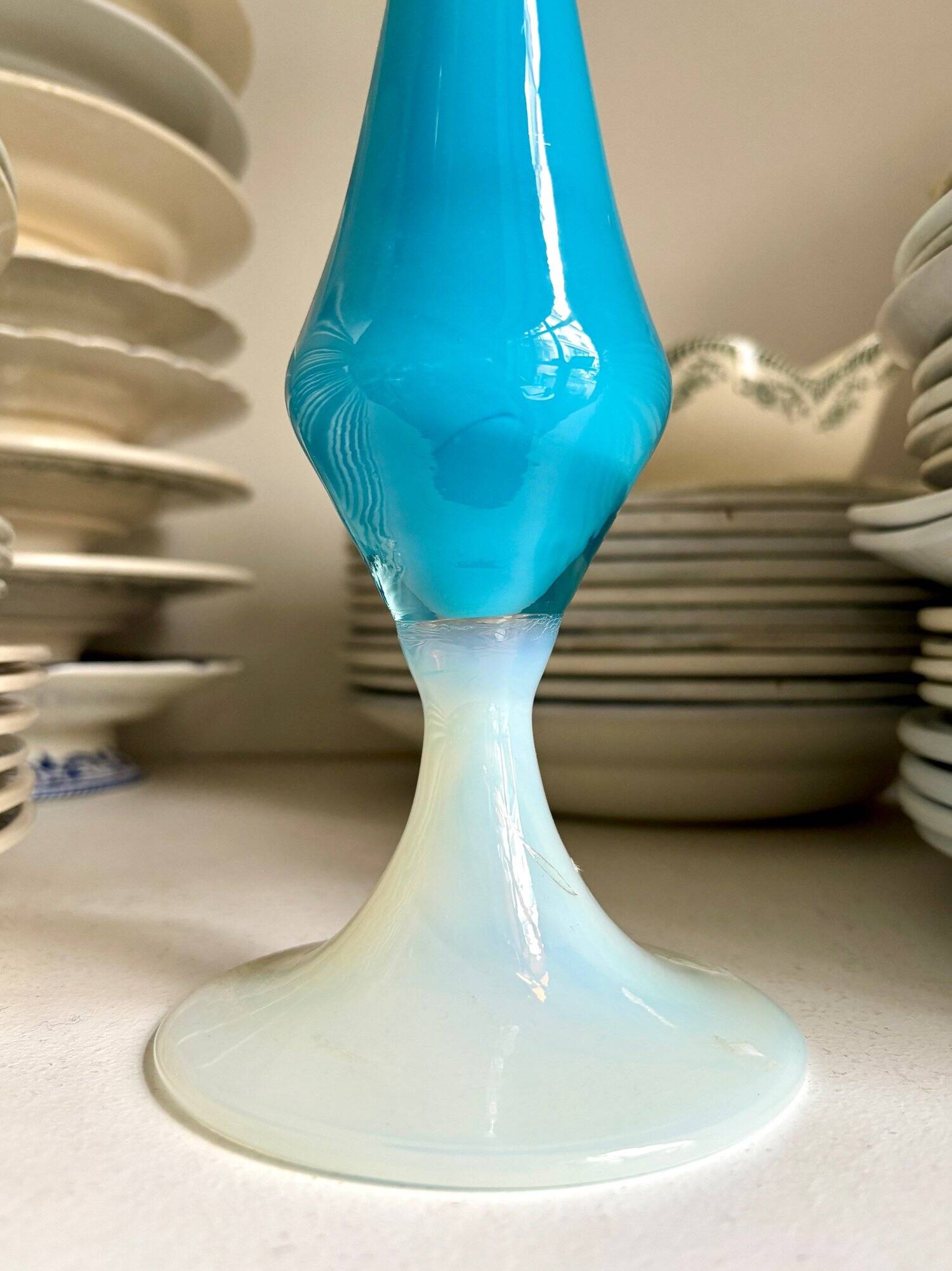 Vase, soliflore in blue and white opaline