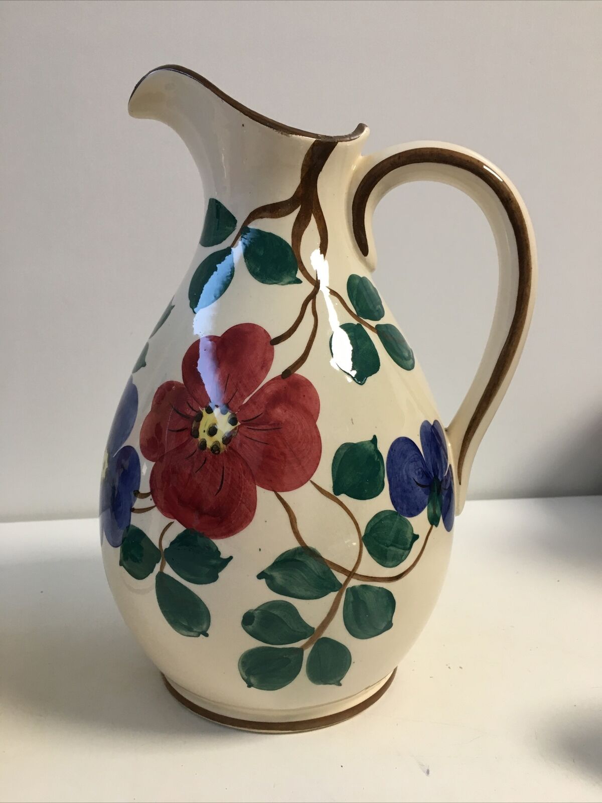 Pair of pitcher vases with spout handle deco numbered flower