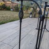 Glass and metal table with 8 chairs