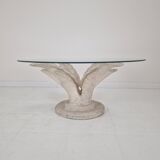 Italian "Flower" Coffee Table in Plaster With Facet Cut Round Plate, 1970s