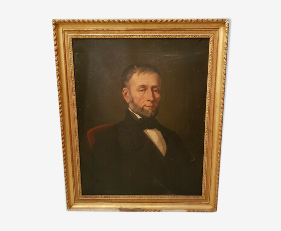 Portrait d'homme ancien, huile sur toile, cadre doré époque XIX ème