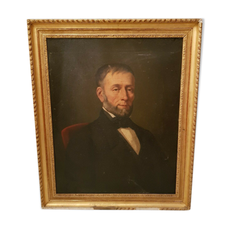 Portrait d'homme ancien, huile sur toile, cadre doré époque XIX ème