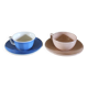 2 coffee cups and saucers pink Digoin Sarreguemines blue Villeroy Boch