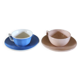 2 coffee cups and saucers pink Digoin Sarreguemines blue Villeroy Boch